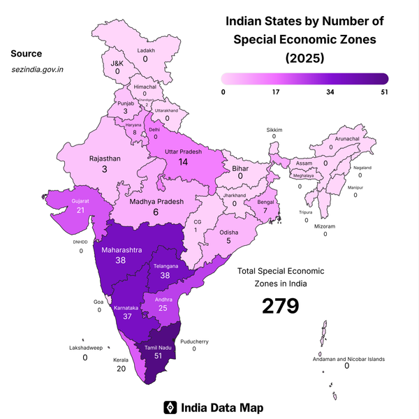 Map: Indian States by Special Economic Zones (2025)