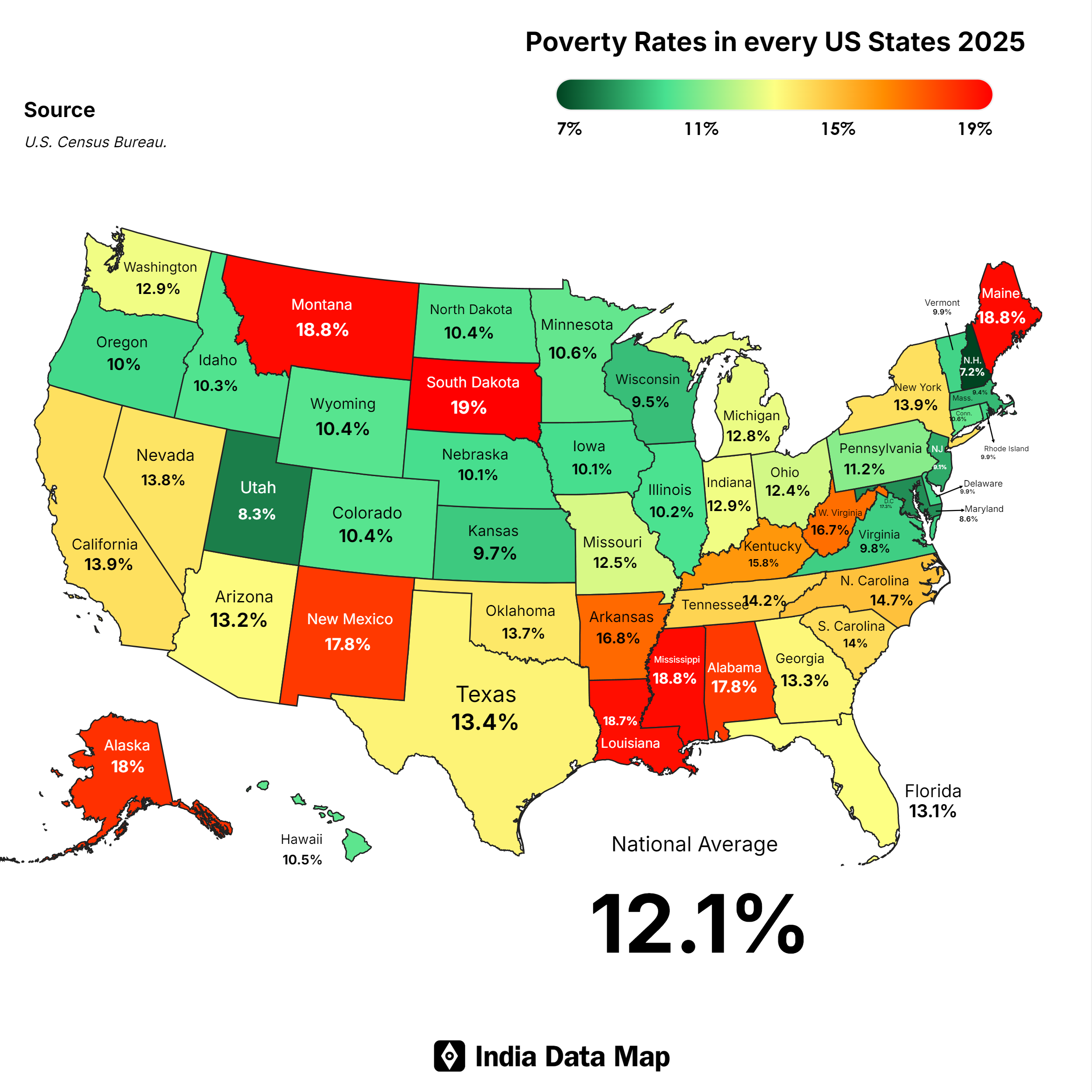 Poverty Rates in the USA by State for 2025