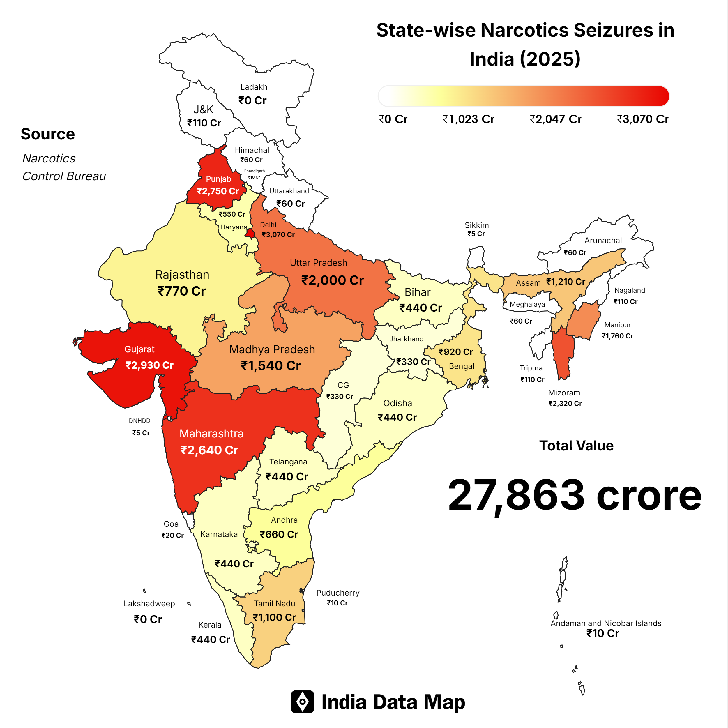 Narcotics Seizures in India: 2025 State-wise Breakdown