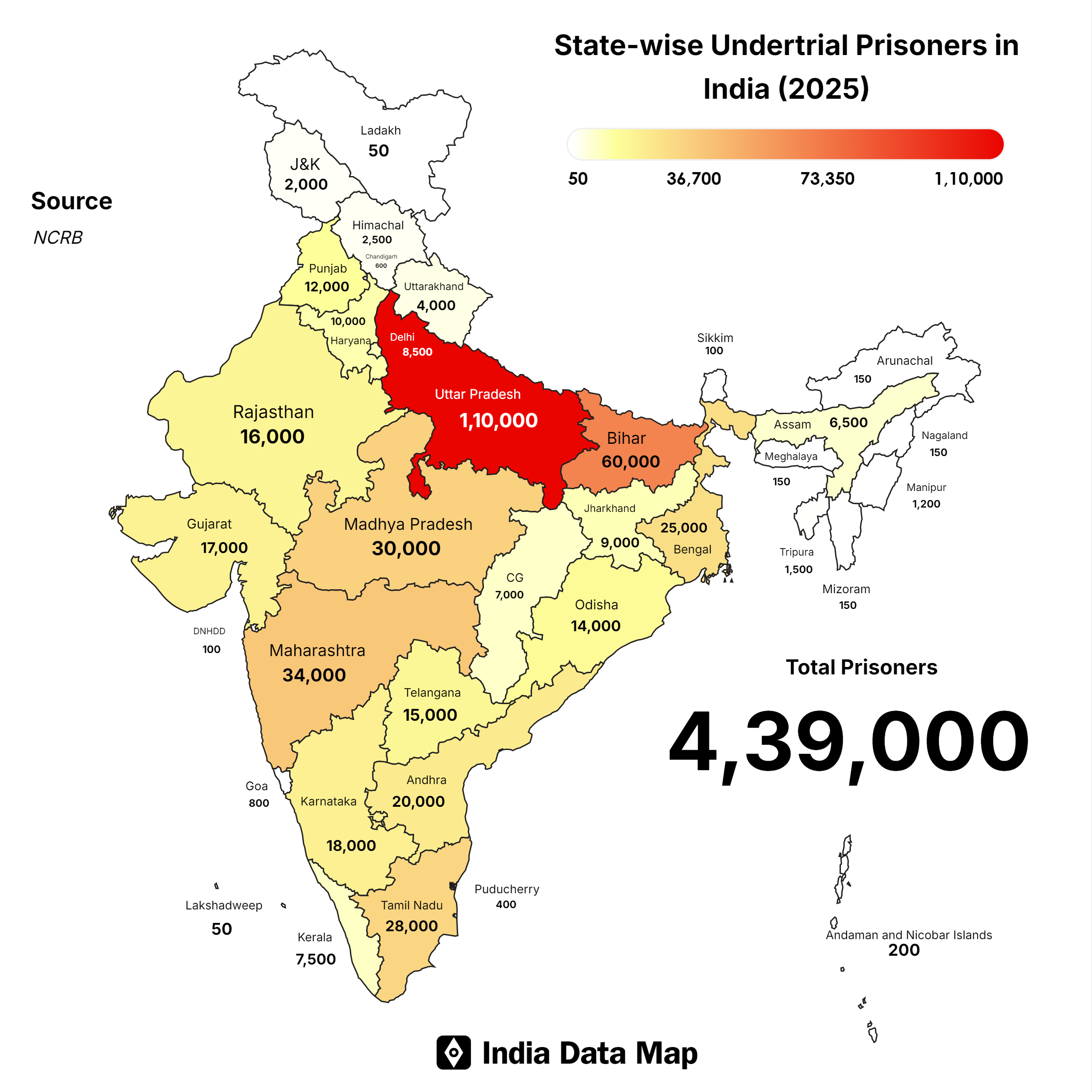 2025 Projections: Undertrial Prisoners by State in India