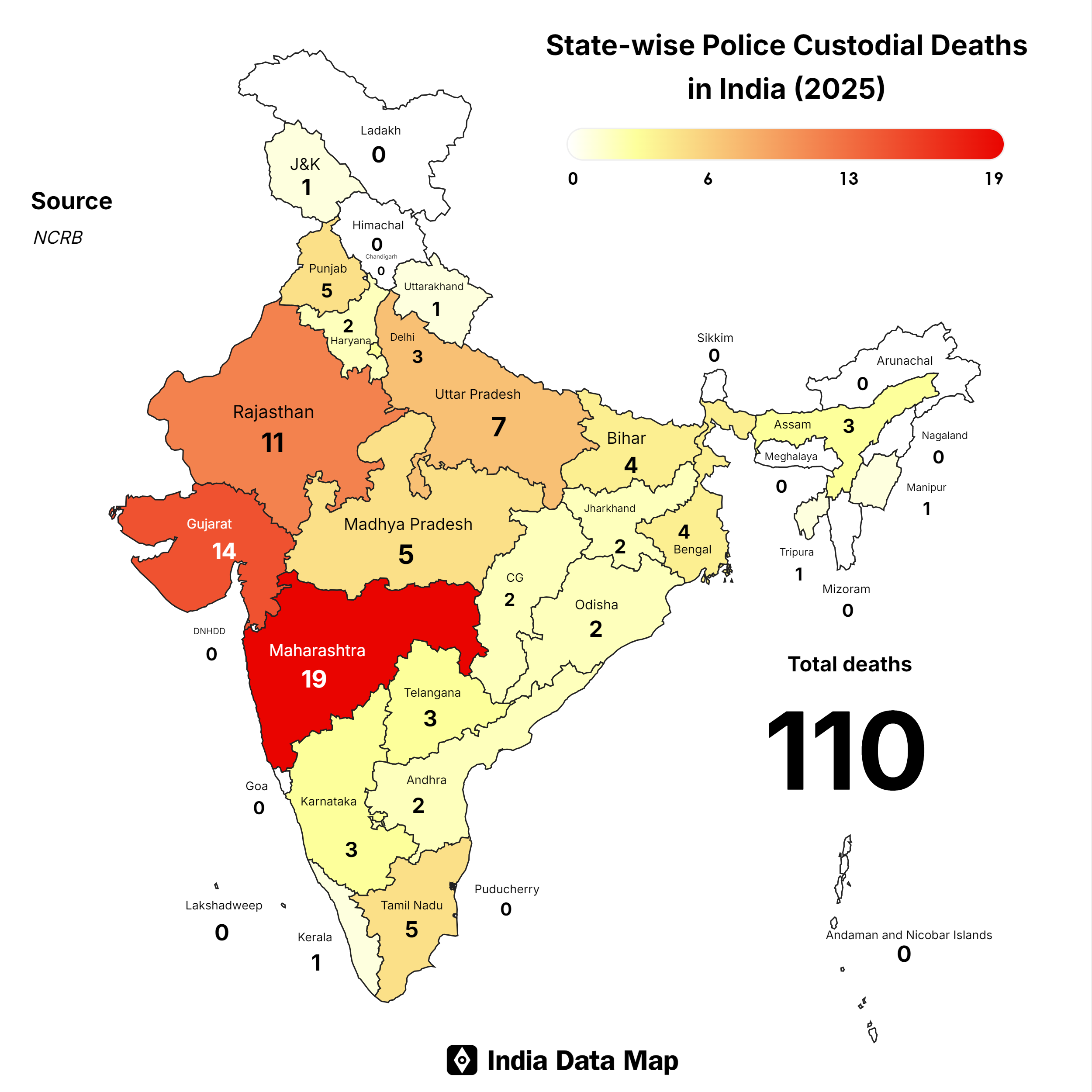 State-wise Custodial Deaths in India in 2025