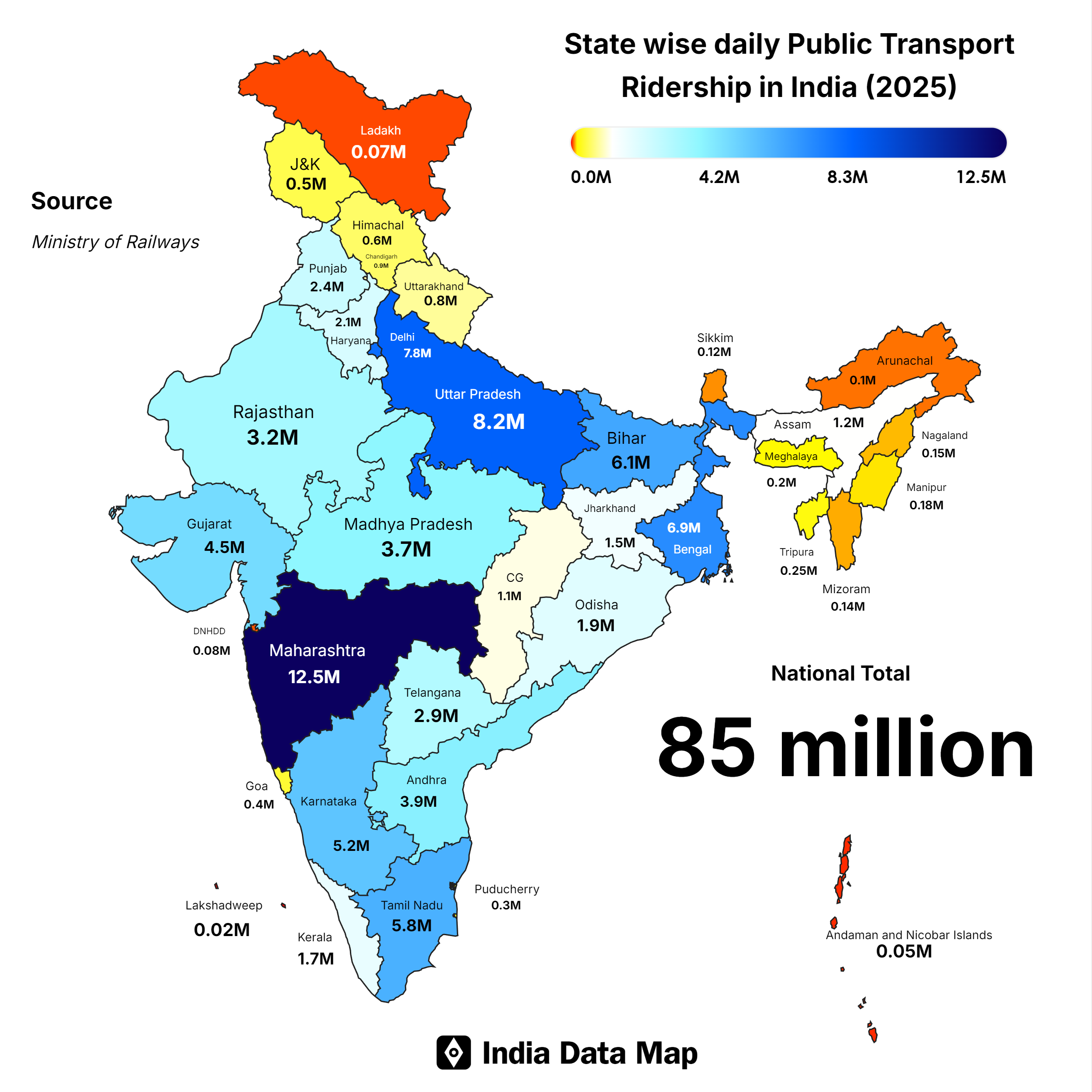 State wise Public Transport Ridership in India 2025