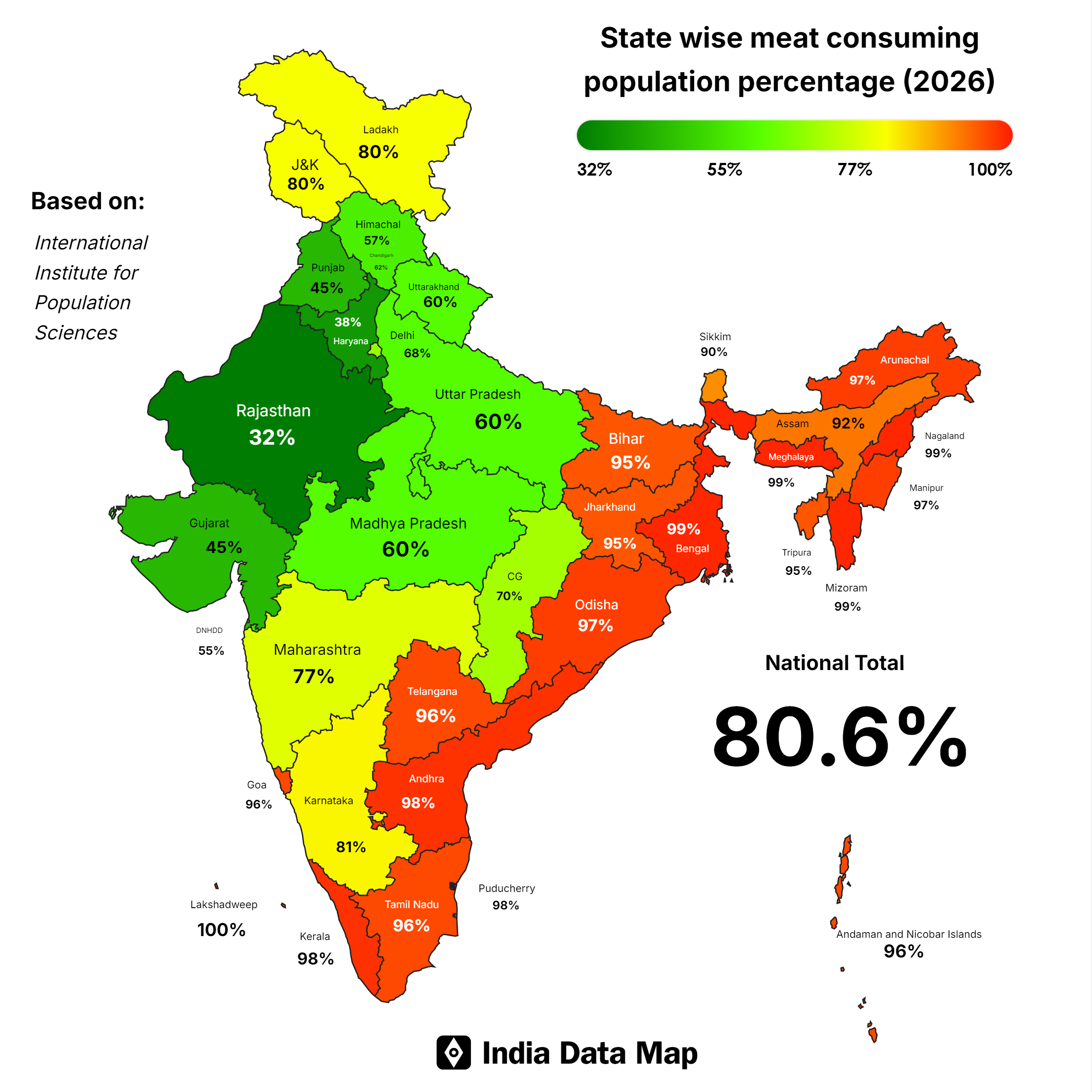 State-wise non-vegetarian Population in 2026